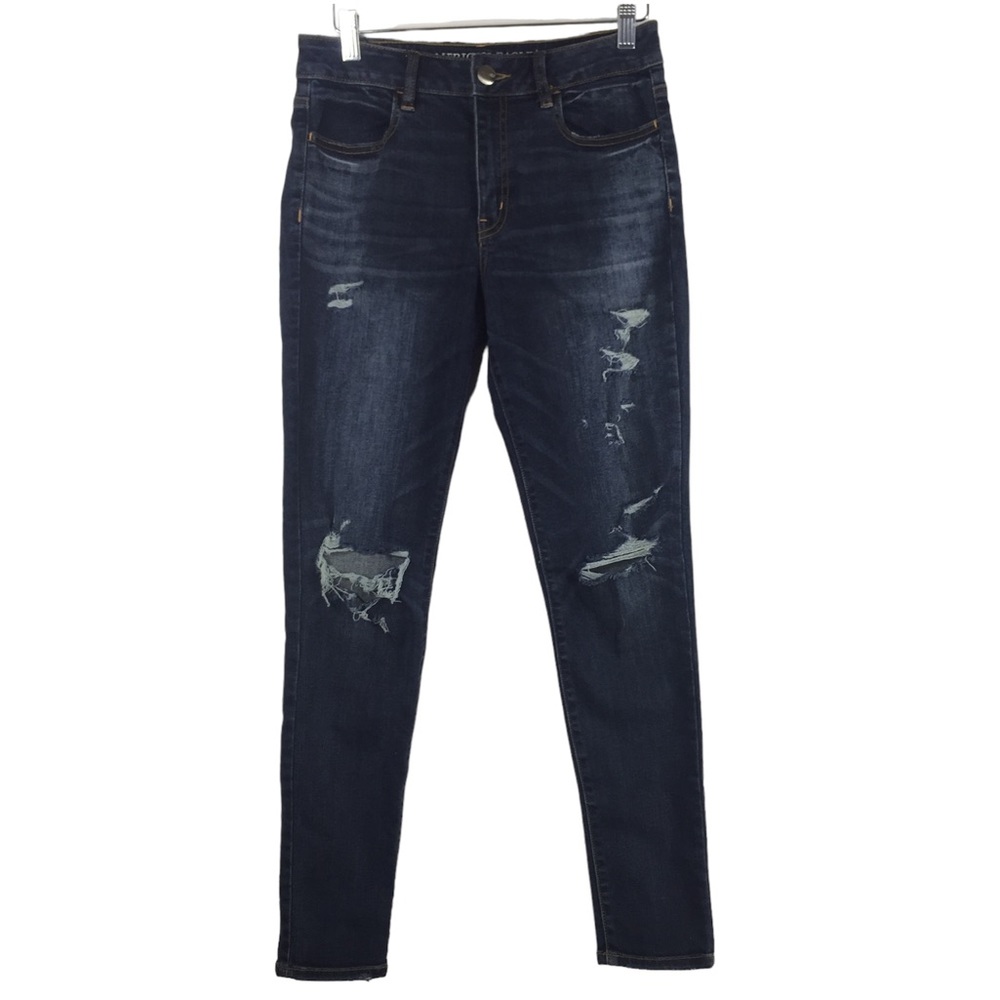 American Eagle Super Stretch High Rise Skinny Jeggings Distressed 8